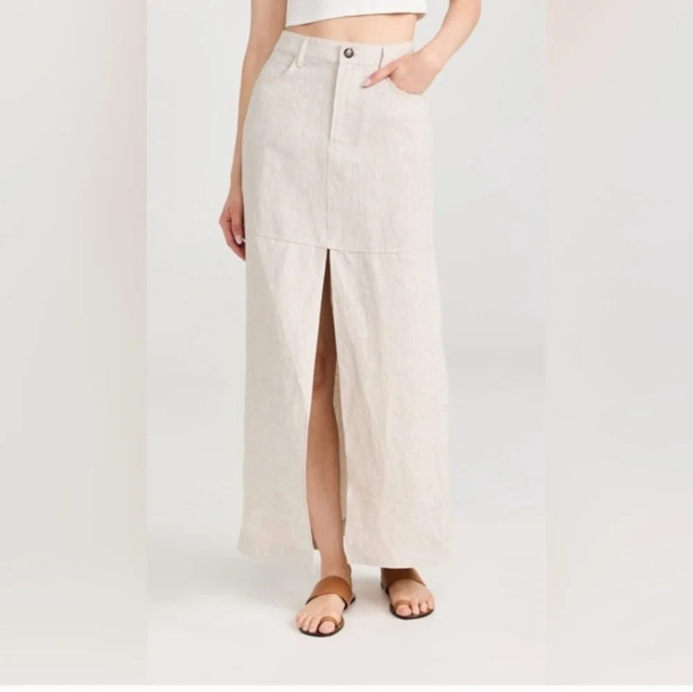 PRISTINE Reformation Tazz Long Linen Skirt Size 10 Tan Oatmeal Maxi Pockets
